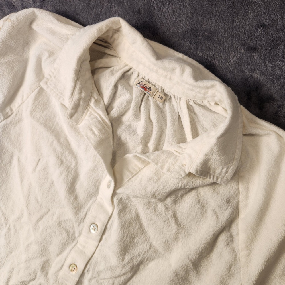 Faherty Womens Shirt Small Cream Embroidered Cotton Henley Boho Peasant Top